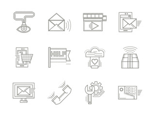 Thin line icons for technical support