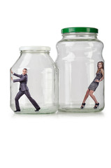 People trapped in the glass jar