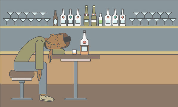 Man sleeping in bar. 