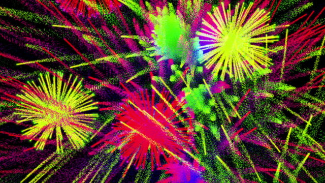 Colorful abstract fireworks on black bg, loop