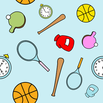 Simple Cartoon Sports Themed Seamless Pattern