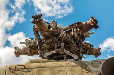 Obraz premium Military helicopter rotor blade detail close up