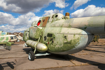 The russian heavy transport helicopter at an abandoned aerodrome.