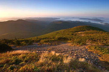 Naklejka premium View of the sea from the mountains Sikhote-Alin.
