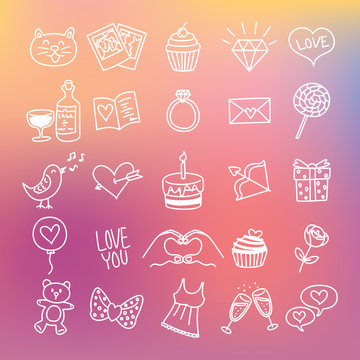 set of line icon related to valentine with blur background