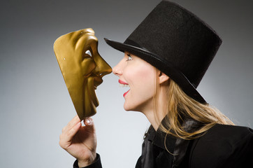 Woman with mask in funny concept