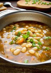 Vegetarian soup with beans and vegetables