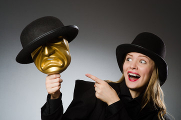 Woman with mask in funny concept