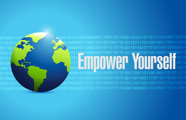 Empower Yourself international binary globe sign
