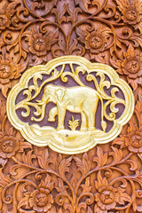 elephant wood Carving Wall sculptures in thai temple