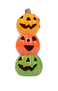 Three halloween pumpkin heads.