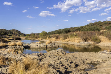 Countryside landscape scenic view of a fresh water stream in Alentejo region.