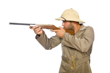 Safari hunter isolated on white