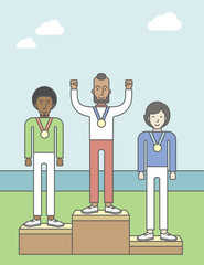 Winners on pedestal.