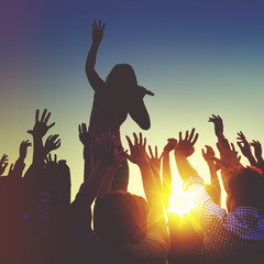 Silhouettes of People at Outdoors Music Festival Concept