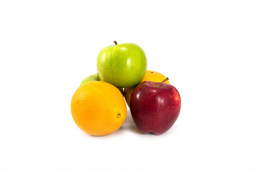 Red and green apple and orange.