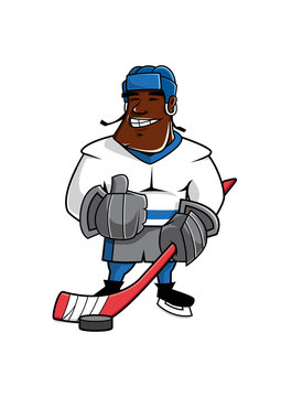 Cartoon ice hockey player with thumb up