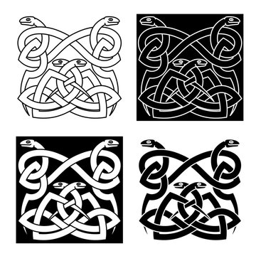 Celtic snakes knot ornaments in tribal style