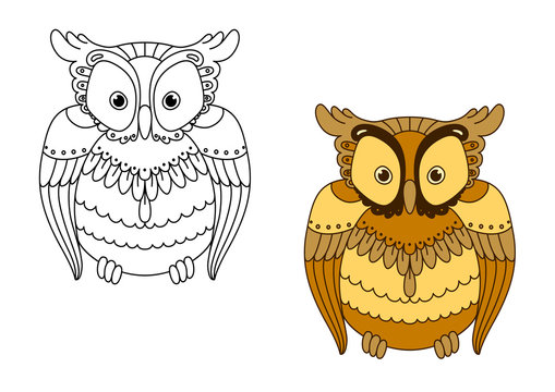 Owl with retro stylized brown feathers