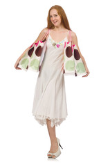 Woman with shopping bags isolated on white