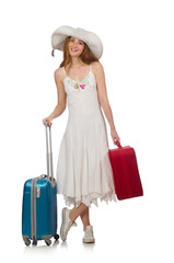 Woman in travelling concept on white