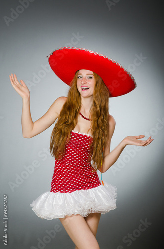 “Mexican woman wearing sombrero hat” Stock photo and royalty-free