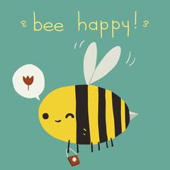 Bee happy postcard icon.
