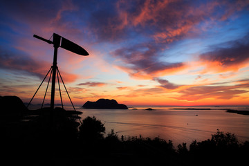 Beautiful red sunset over the sea in Norway