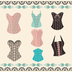 Vector of set elegant retro style corsets.