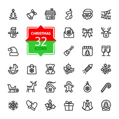 Fototapeta premium Outline icon collection - Christmas set