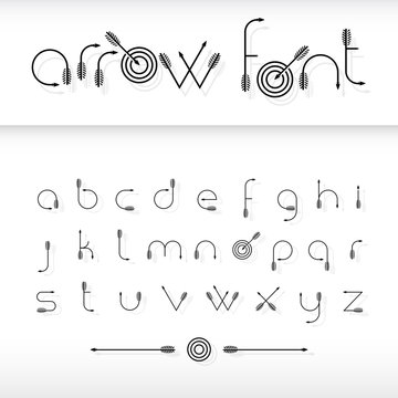 vector font alphabet shaped like archery arrows
