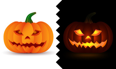 3d volumetric day and night (dark and light) Pumpkin vector icons