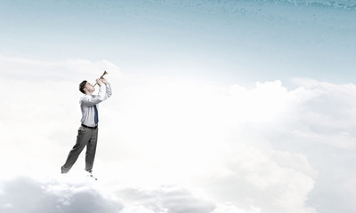Businessman play pipe