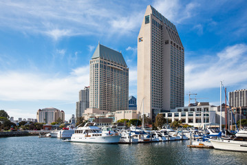Fototapeta na wymiar U.S.A., California, San Diego, view of the city from the Seaport village
