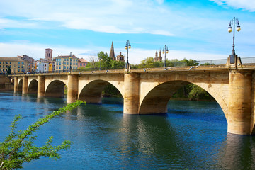 Fototapeta na wymiar Way of Saint James in Logrono bridge Ebro river