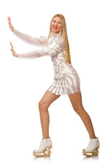 Woman wearing white dress isolated on white