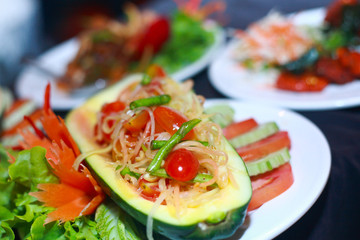 Food was prepared for the wedding dinner.