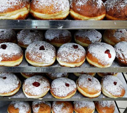 Festive sweet donuts with jam 