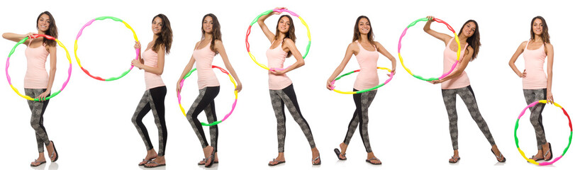 Set of photos with woman and hula hoop