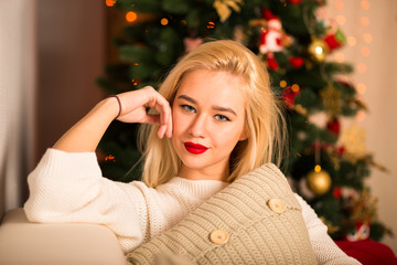 Fashion woman. Modern Christmas woman. Emotions. Holiday makeup