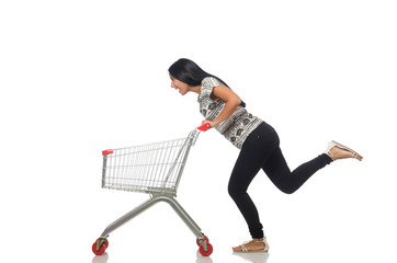 Woman in shopping concept on white