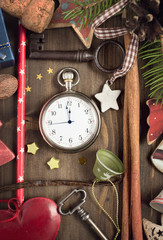 Pocket watch among Christmas decoration