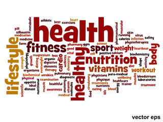 Obraz premium Vector conceptual health word cloud