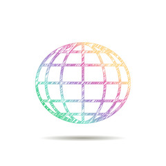 Globe logo painted in the colors of the rainbow