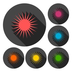 Vector sun icons set with long shadow