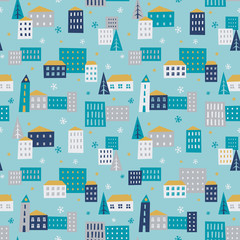 Winter town - seamless pattern