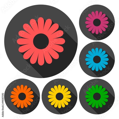 "Flower icons set with long shadow" Stock image and royalty-free vector