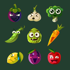 Funny Vegetable and Fruit, Vector Illustration Set in Flat Style