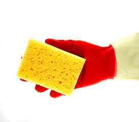 Cleaning rubber gloves with sponge