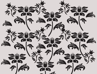 Classic flower ornament pattern in black. Vector